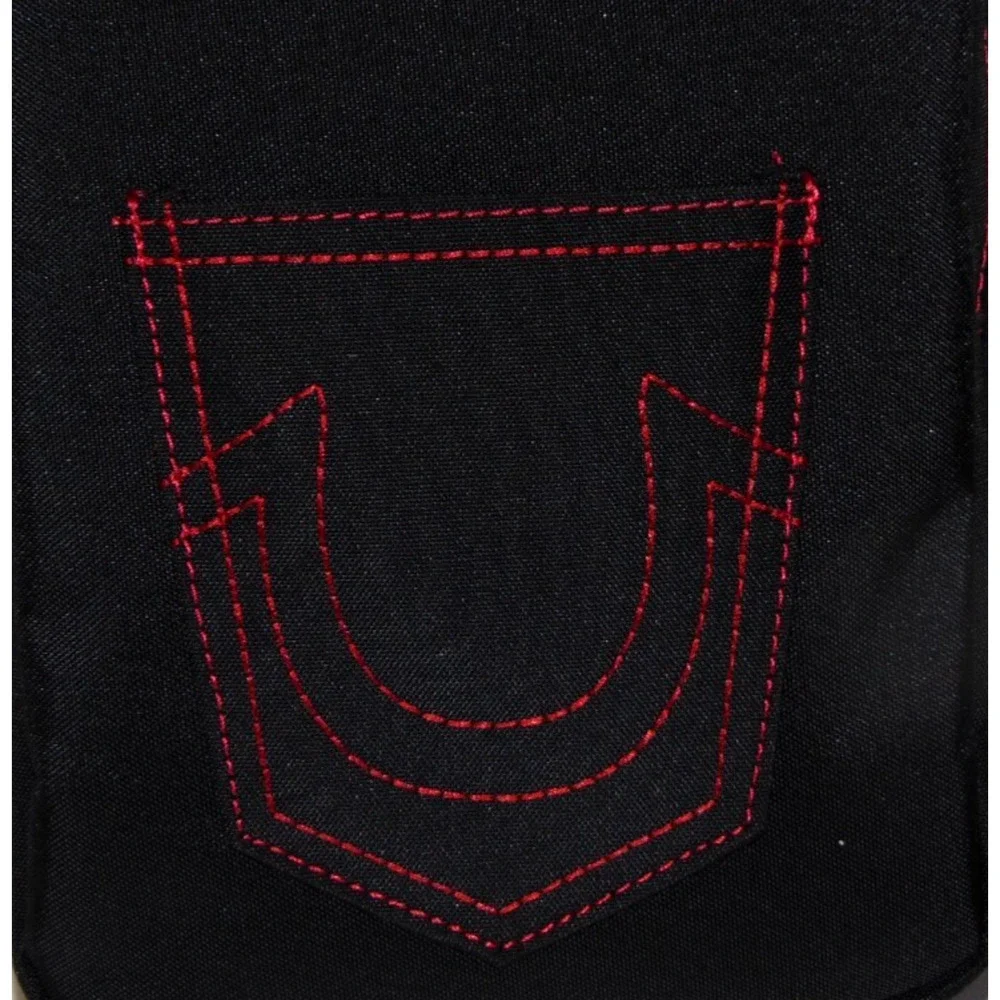 True Religion CORIE Sling Crossbody Bag Black Mesh Red Horseshoe Stitch Mens NWT